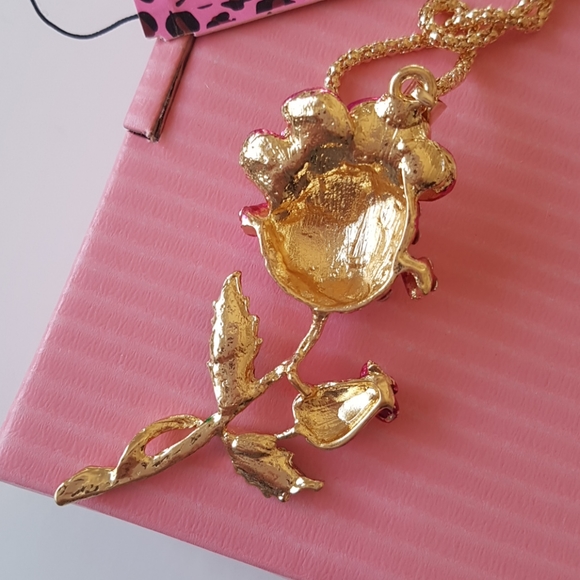 Betsey Johnson Style Necklace Rose with Crystal Pendant Chain - Picture 7 of 12